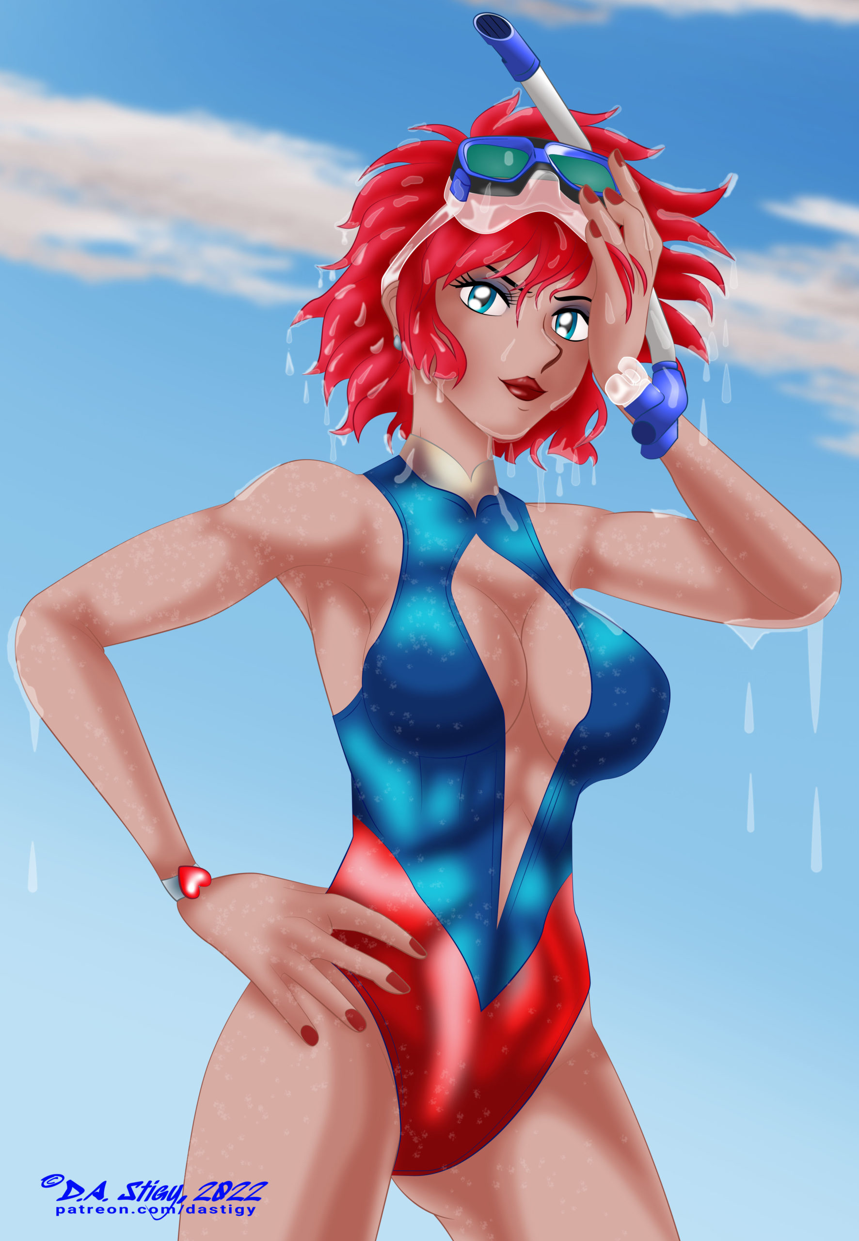 Cutie Honey, dripping wet from a swim