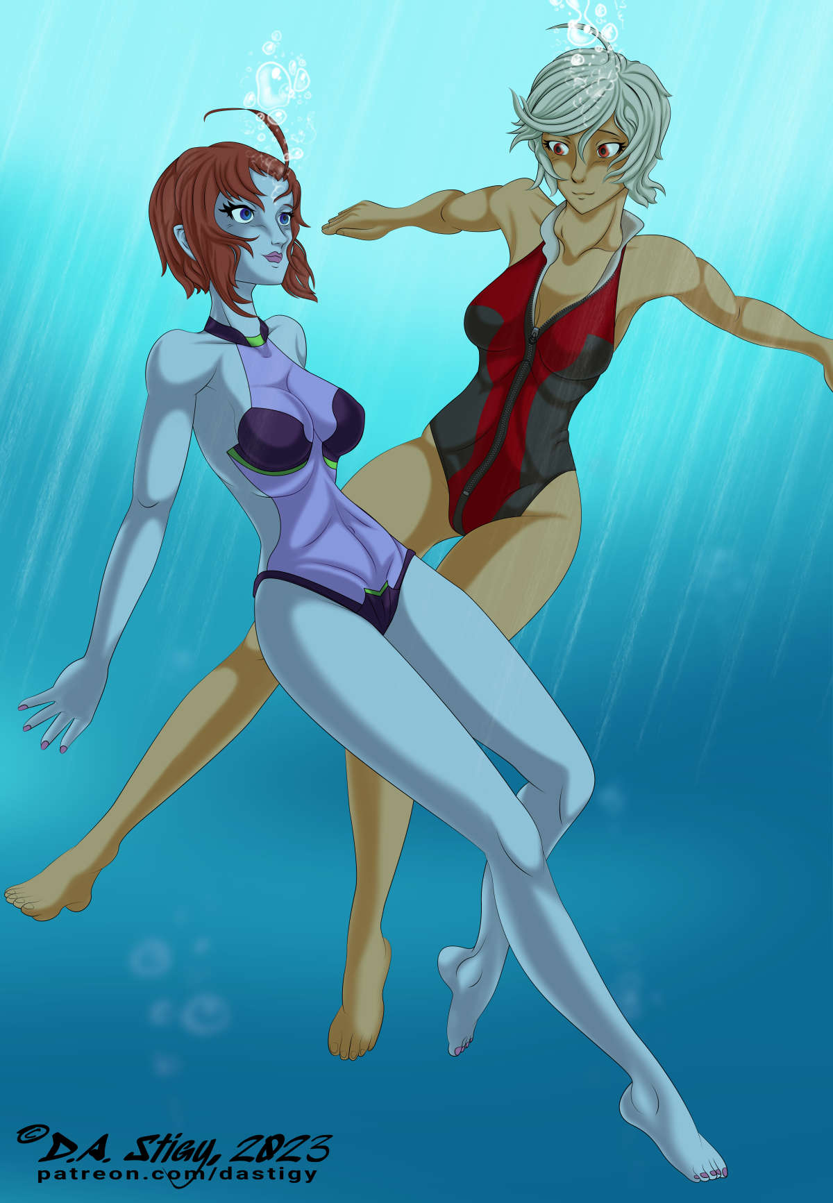 Akira Yamamoto and Melda Deitz swimming together underwater