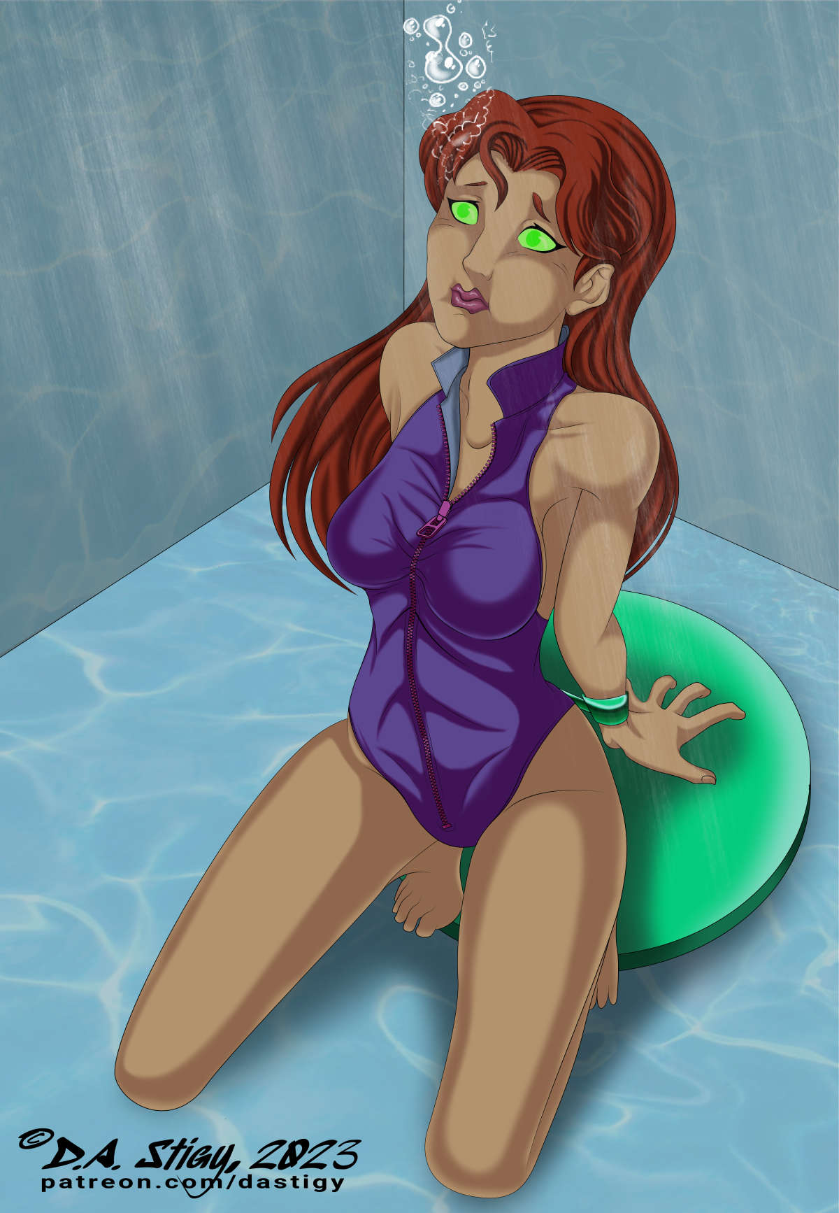 Starfire bound to a weight at the bottom of a pool