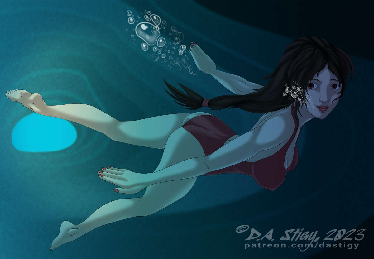 Tifa Lockhart, exploring an underwater tunnel.